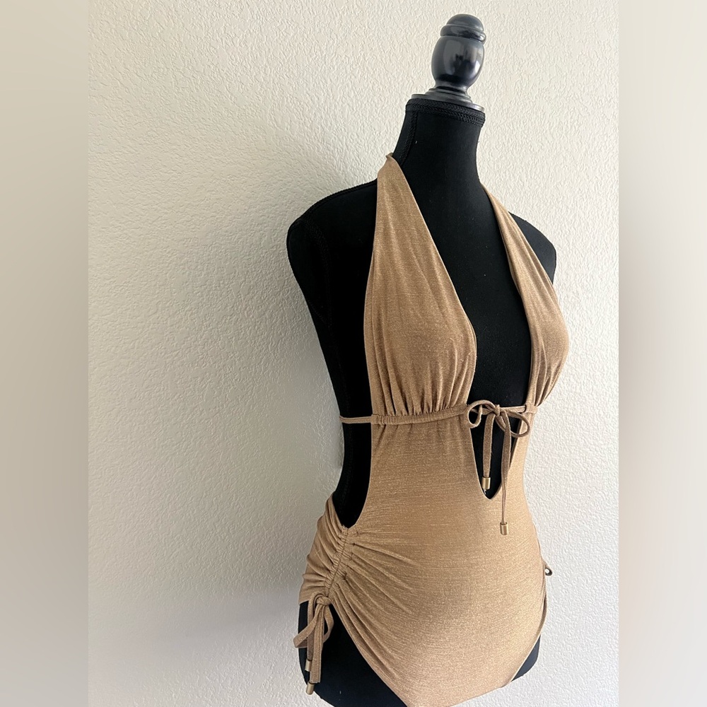 Gold Halter Sexy One-Piece Swimsuit by Everything but Water - Picture 5 of 11
